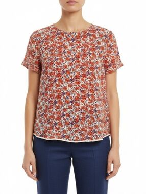 Rebecca Taylor 100% Silk Floral Blouse Women’s 8 Short Sleeve Lightweight Top
